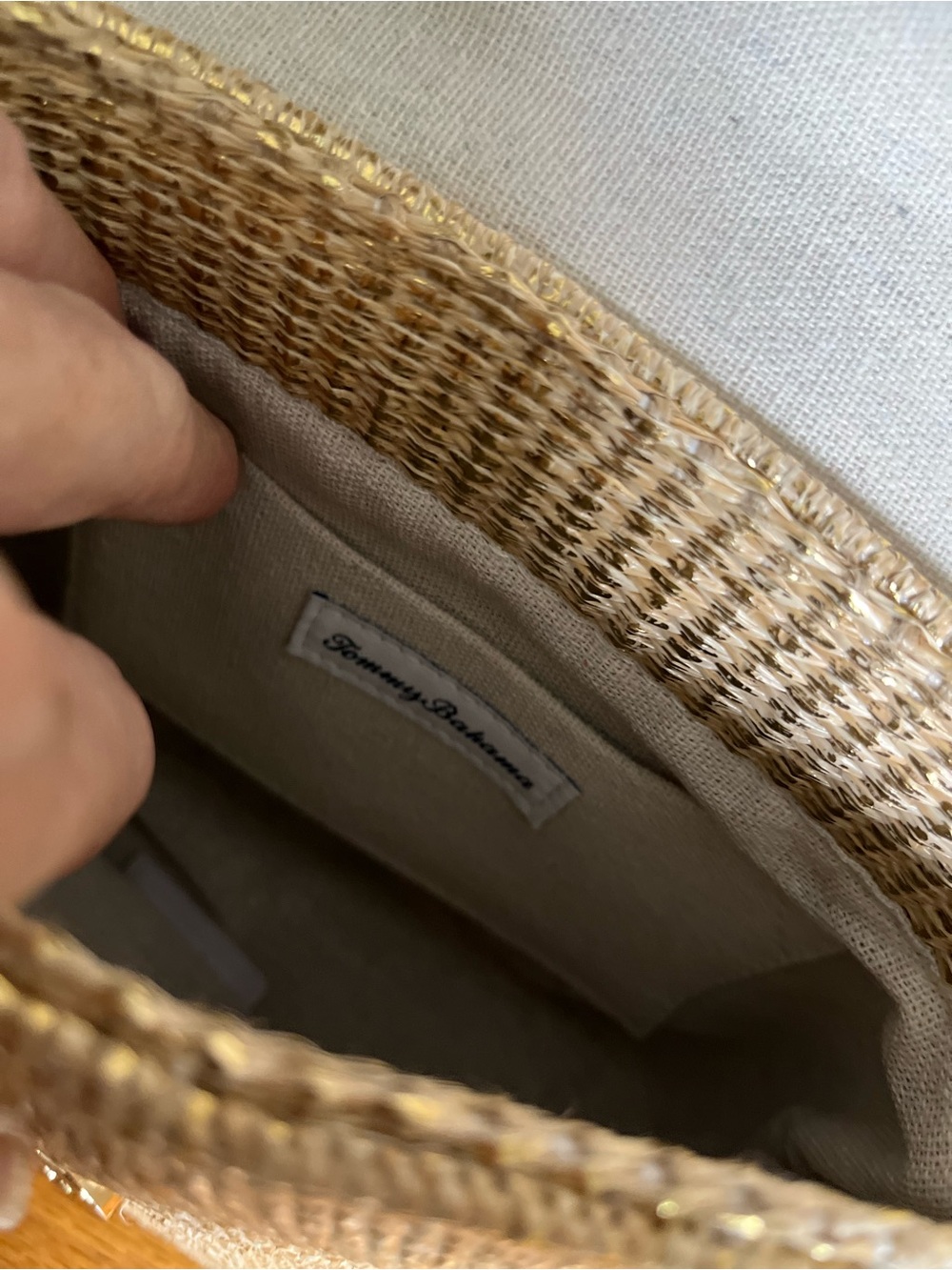 New Tommy Bahama gold bamboo raffia fringe crossbody hand bag purse - Picture 9 of 16